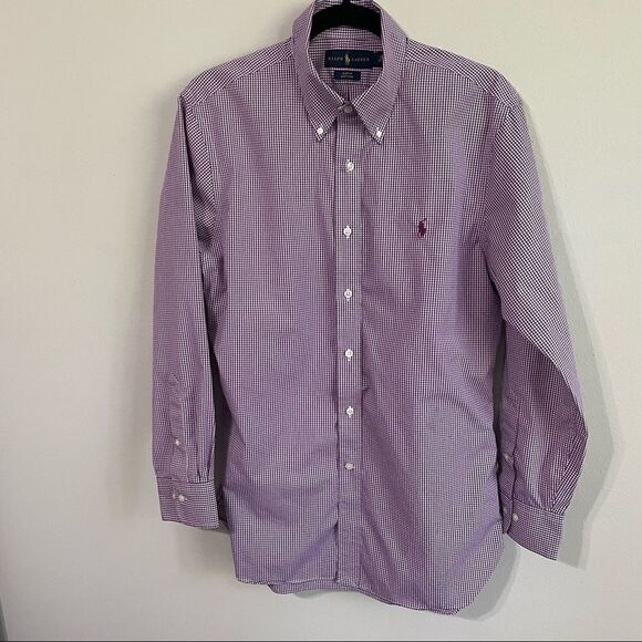 Ralph Lauren Mens Purple Slim Fit Gingham Plaid Collared Shirt - Picture 4 of 10
